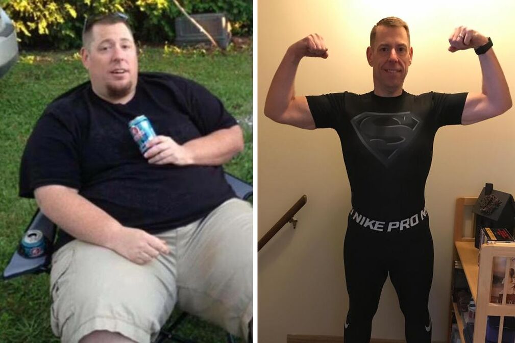 мъж преди и след кето диета