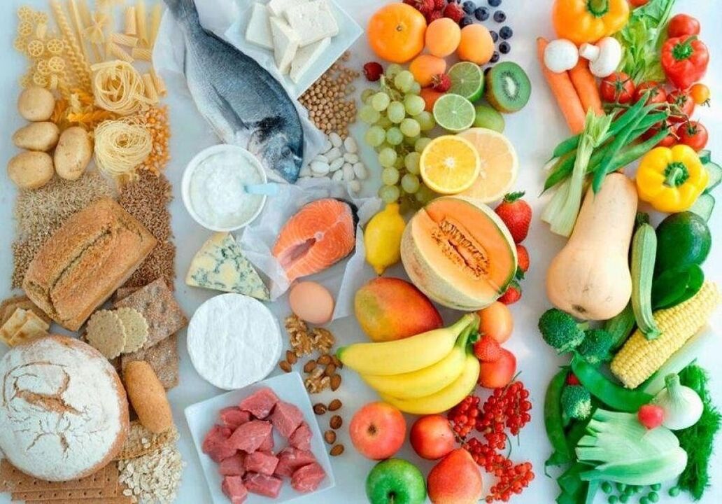 Хранителни продукти от различни групи, които съставляват здравословна диета